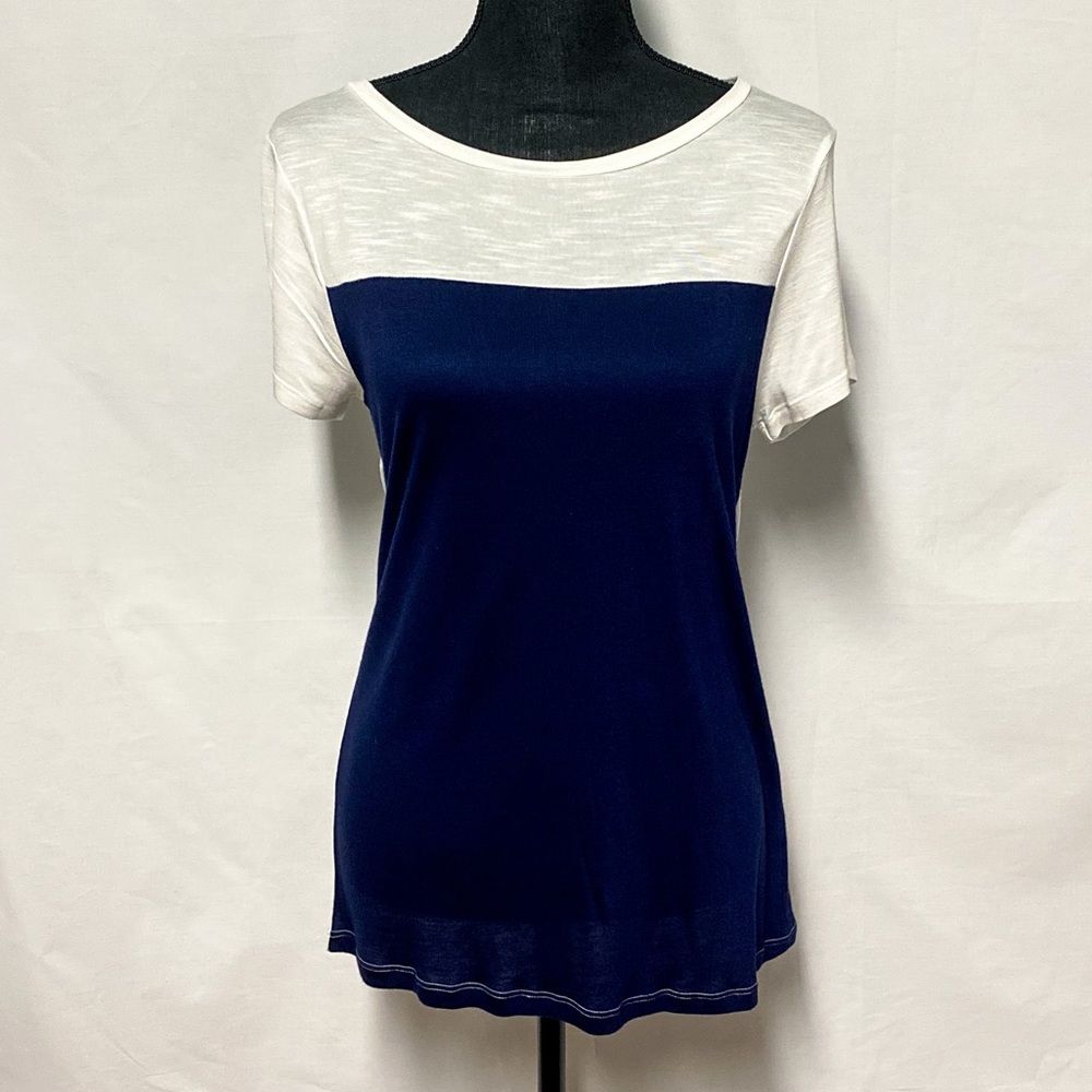 Charming Charlie Women's Soft Navy and White Tee